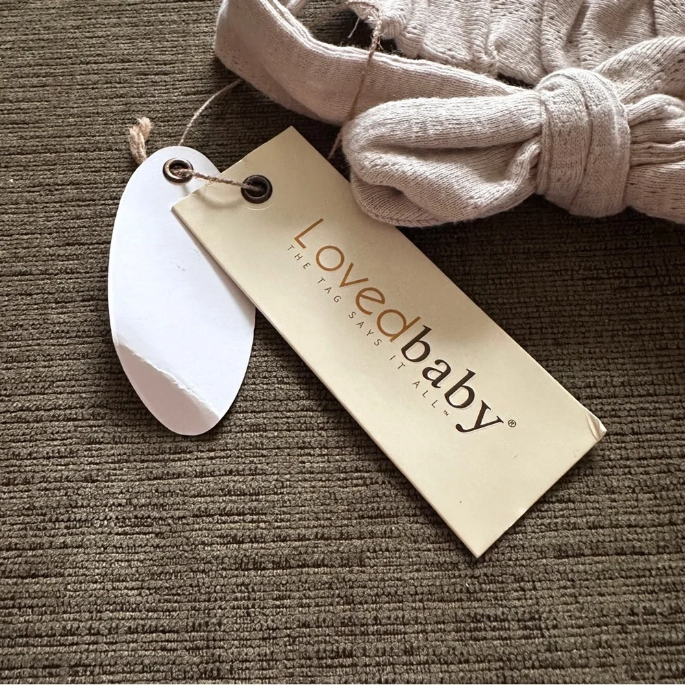 L’ovedbaby Organic Cotton Pointelle Oatmeal Beige Tie Headband 6-12 Months NWT
